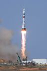 In this handout photo released by Russian Space Agency Roscosmos, Soyuz-2.1a carrier rocket with the Soyuz MS-18 manned spacecraft painted with the portrait of Russian cosmonaut Yuri Gagarin blasts off from a launchpad at Baikonur Cosmodrome, Kazakhstan. Editorial use only, no archive, no commercial use. Location: Kazakhstan, Baikonur. Kazakhstan Russia Space
