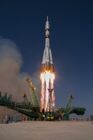 In this handout photo released by Russian Space Agency Roscosmos, Soyuz-2.1a carrier rocket with the Soyuz MS-18 manned spacecraft blasts off from a launchpad at Baikonur Cosmodrome, Kazakhstan. Editorial use only, no archive, no commercial use. Location: Kazakhstan, Baikonur. Kazakhstan Russia Space