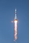 In this handout photo released by Russian Space Agency Roscosmos, Soyuz-2.1a carrier rocket with the Soyuz MS-18 manned spacecraft blasts off from a launchpad at Baikonur Cosmodrome, Kazakhstan. Editorial use only, no archive, no commercial use. Location: Kazakhstan, Baikonur. Kazakhstan Russia Space