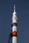 In this handout photo released by Russian Space Agency Roscosmos, Soyuz 2.1a rocket booster with Soyuz MS-18 spacecraft is seen on a launchpad, at the Baikonur Cosmodrome, Kazakhstan. The launch of the Soyuz-2.1a carrier rocket with the Soyuz MS-18 manned spacecraft painted with the portrait of Russian cosmonaut Yuri Gagarin, is scheduled for April 9. Editorial use only, no archive, no commercial use. Location: Kazakhstan, Baikonur. Kazakhstan Russia Space