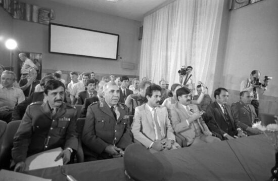 News conference before launch of Soyuz TM-6 spacecraft