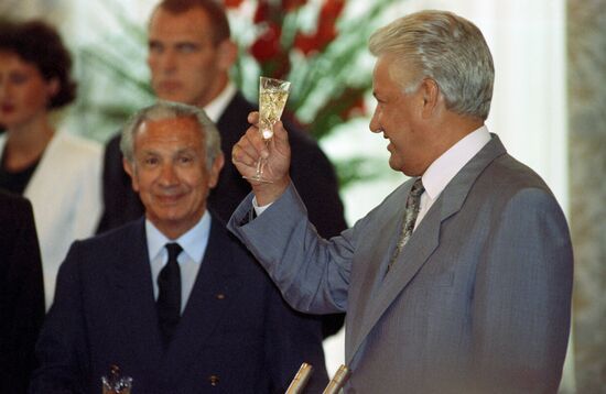 Russian President Boris Yeltsin's meeting with Russian Olympic athletes