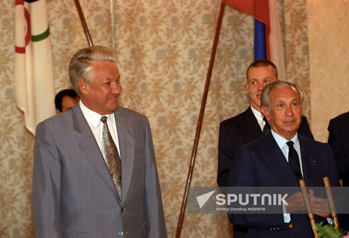 Russian President Boris Yeltsin meets with Russian Olympians
