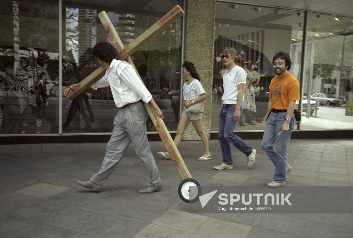 Young people walk in city center