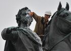 A municipal worker washes the monument to Russian Emperor Peter the Great, also known as the Copper Horseman, in St. Petersburg, Russia. Location: Russia, Saint Petersburg. Author: Alexander Galperin/Sputnik. Russia Daily Life