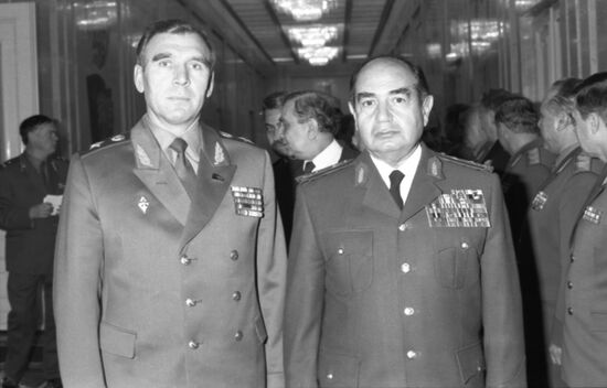 Mikhail Moiseyev, Chief of General Staff of Soviet Armed Forces, and Hikmat Al-Shihabi, Chief of General Staff of Syrian Arab Republic's Armed Forces