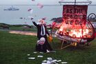 Climate activists set a boat on fire during a demonstration on the sidelines of G7 summit in Marazion, Cornwall, Britain. Location: United Kingdom, Cornwall. Author: Joan Daniel/Sputnik. Britain G7 Protests