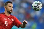 Switzerland's Haris Seferovic struggles for a ball during the Euro 2020 quarterfinal soccer match between Switzerland and Spain, in Saint Petersburg, Russia. Location: Russia, St. Petersburg. Author: Vladimir Astapkovich/Sputnik. Russia Soccer Euro 2020 Switzerland - Spain