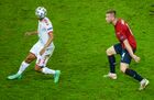 Denmark's Martin Braithwaite, left, and Czech Republic's Jakub Brabec struggle for a ball during the Euro 2020 quarterfinal soccer match between Czech Republic and Denmark, in Baku, Azerbaijan. Location: Azerbaijan, Baku. Author: Murad Orujov/Sputnik/РИА Новости. Azerbaijan Soccer Euro 2020 Czech Republic - Denmark
