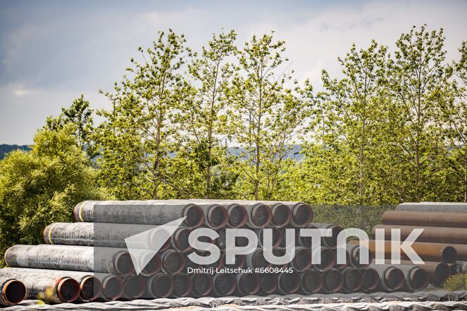 Pipes for the Nord Stream 2 Baltic Sea gas pipeline are seen at the port of Mukran on the Rugen island, in Mecklenburg-West Pomerania, Germany. Location: Germany. Author: Dmitrij Leltschuk/Sputnik. Germany Nord Stream Gas Pipeline