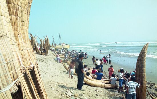 Fishermen's village on Pacific Ocean coast in Lambaeque Province