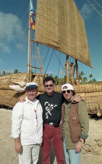Yury Senkevich, Maxim Leonidov and Leonid Yarmolnik on Easter Island