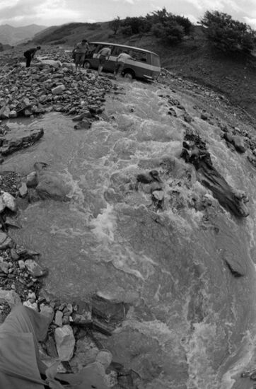 Crossing mountain river