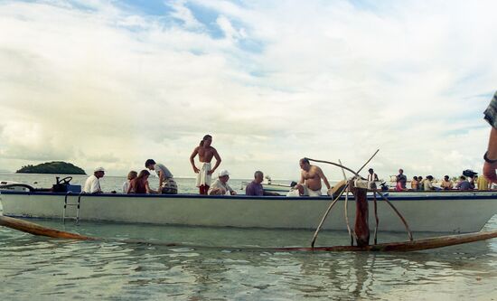 Pirogue for tourists on Bora Bora Island
