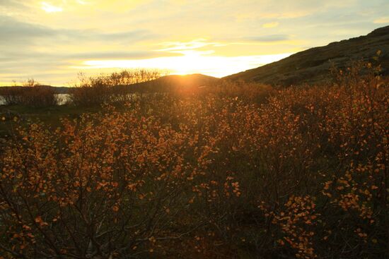 Sunrise in the hills near Teriberka town