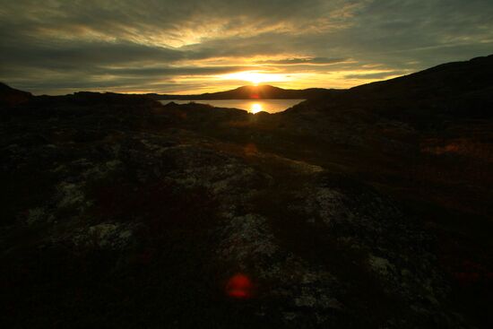 Sunrise in the hills near Teriberka town