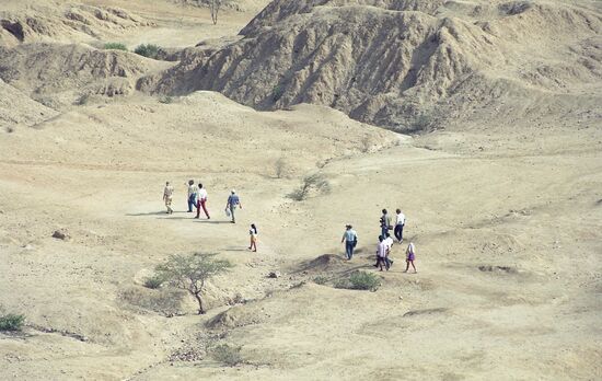 Tourists visit Pyramid Valley in Tucuman, Peru