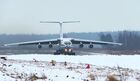 In this handout video grab released by the Russian Defence Ministry, a Russian Ilyushin Il-76 military transport aircraft carrying Belarusian servicemen, part of the Collective Security Treaty Organization (CSTO) peacekeeping forces, takes off from the Machulishchy airfield outside Minsk, Belarus. The Collective Security Council of the Collective Security Treaty Organization (CSTO) decided to deploy the Collective Peacekeeping Forces to Kazakhstan after a relevant request by Kazakh President Kassym-Jomart Tokayev. The forces will be deployed for a limited period in order to stabilize the situation in the country. Editorial use only, no archive, no commercial use. Location: Belarus. Belarus Kazakhstan CSTO Peacekeeping Forces