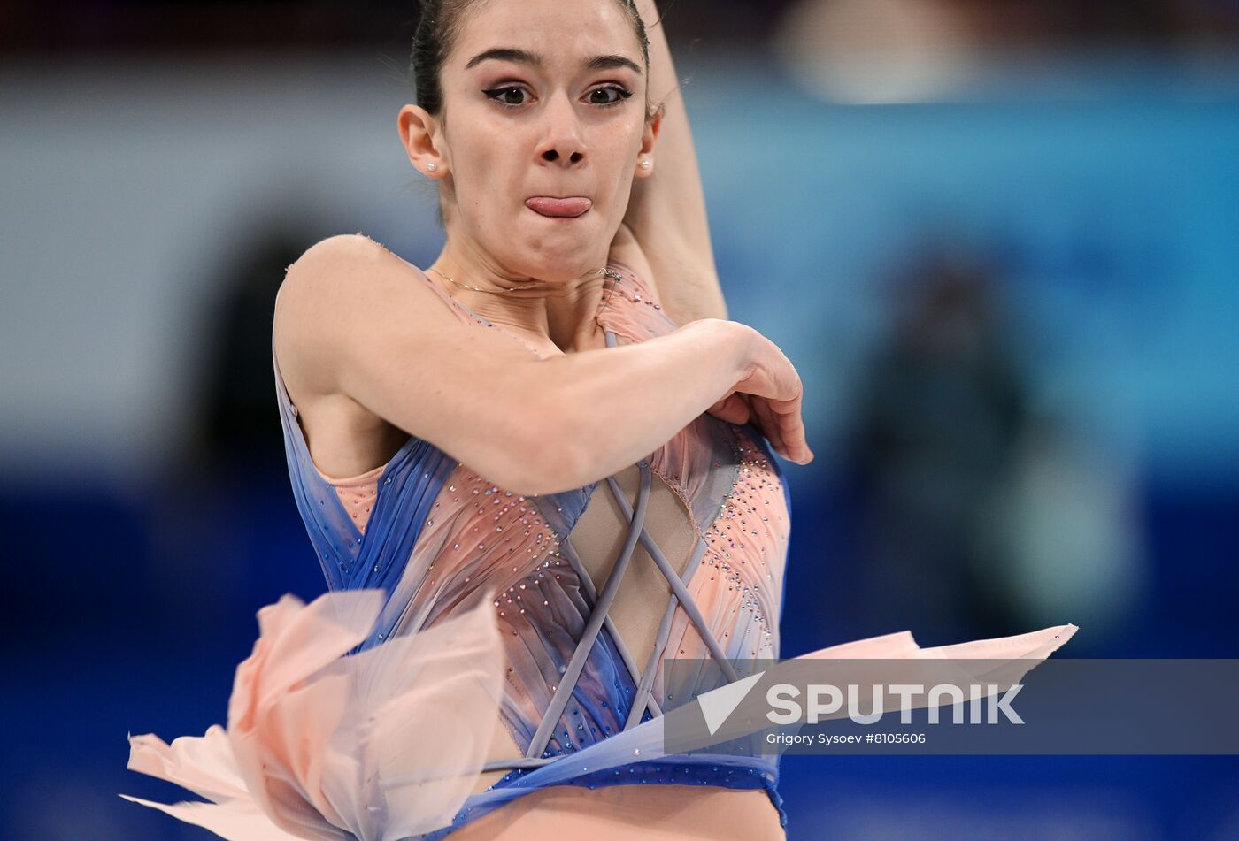 Italy's Lara Naki Gutmann performs in the figure skating team women's short program during the Beijing 2022 Winter Olympic Games at Capital Indoor Stadium in Beijing, China. Location: China, Beijing. Author: Grigory Sysoev/Sputnik. China Olympics 2022 Figure Skating Team Event