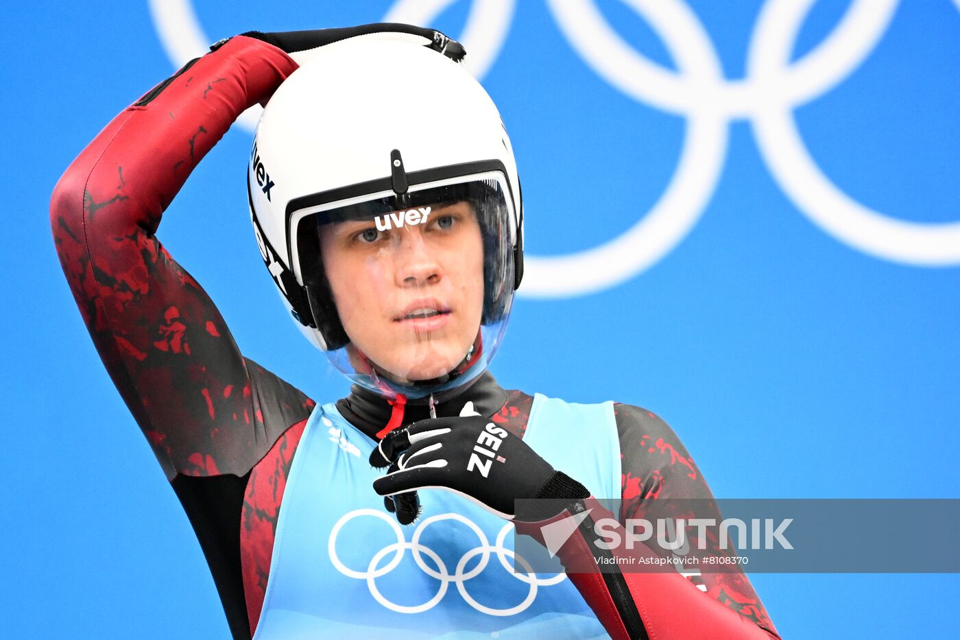 Latvia's Elina Ieva Vitola competes in the women's singles luge run 3 during the Beijing 2022 Winter Olympic Games at the National Sliding Centre in Yanqing, China. Location: China, Yanqing. Author: Vladimir Astapkovich/Sputnik. China Olympics 2022 Luge Women