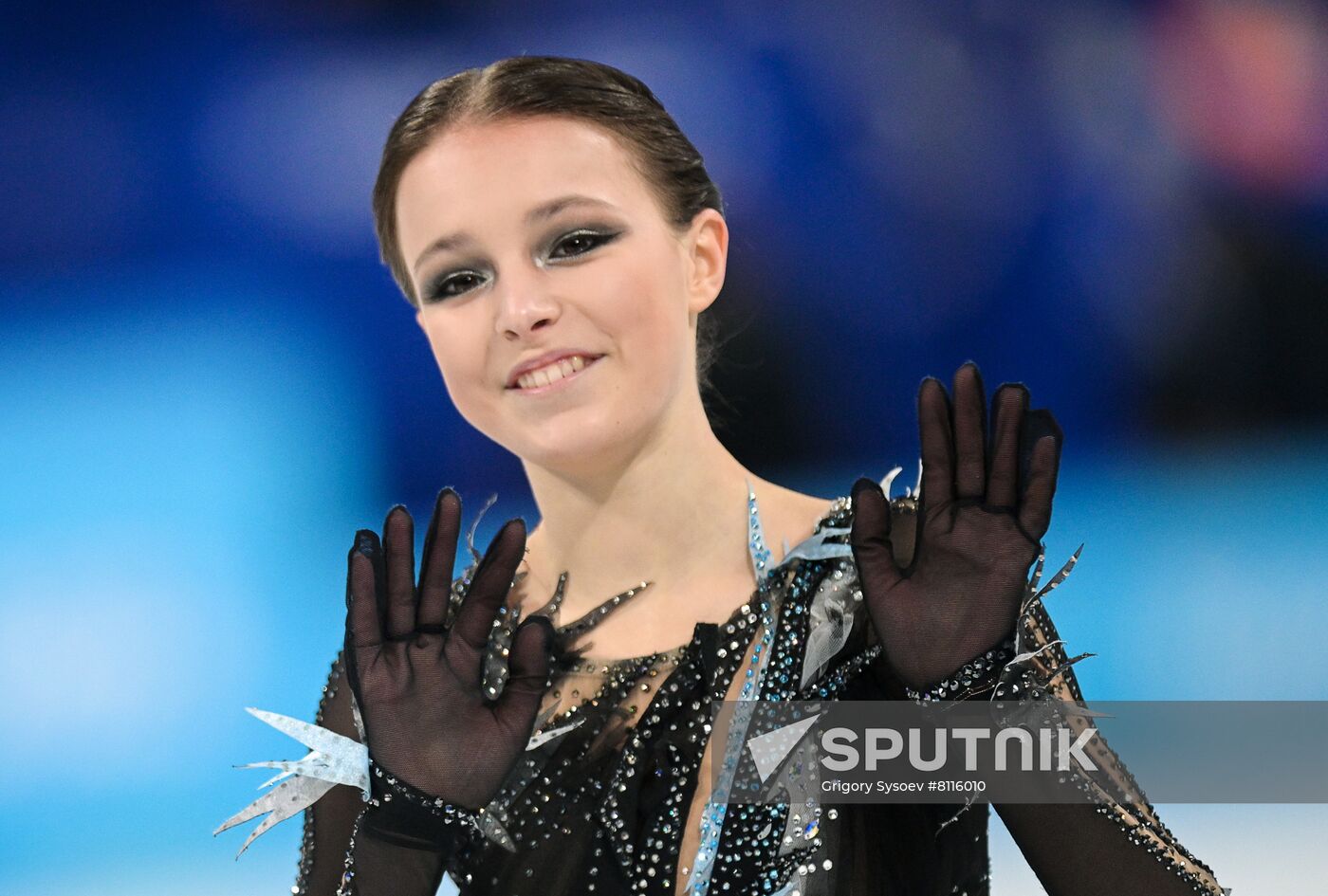 Russian Olympic Committee's Anna Shcherbakova competes in the women's single skating short program of the figure skating event during the Beijing 2022 Winter Olympic Games at Capital Indoor Stadium in Beijing, China. Location: China, Beijing. Author: Grigory Sysoev/Sputnik. China Olympics 2022 Figure Skating Women