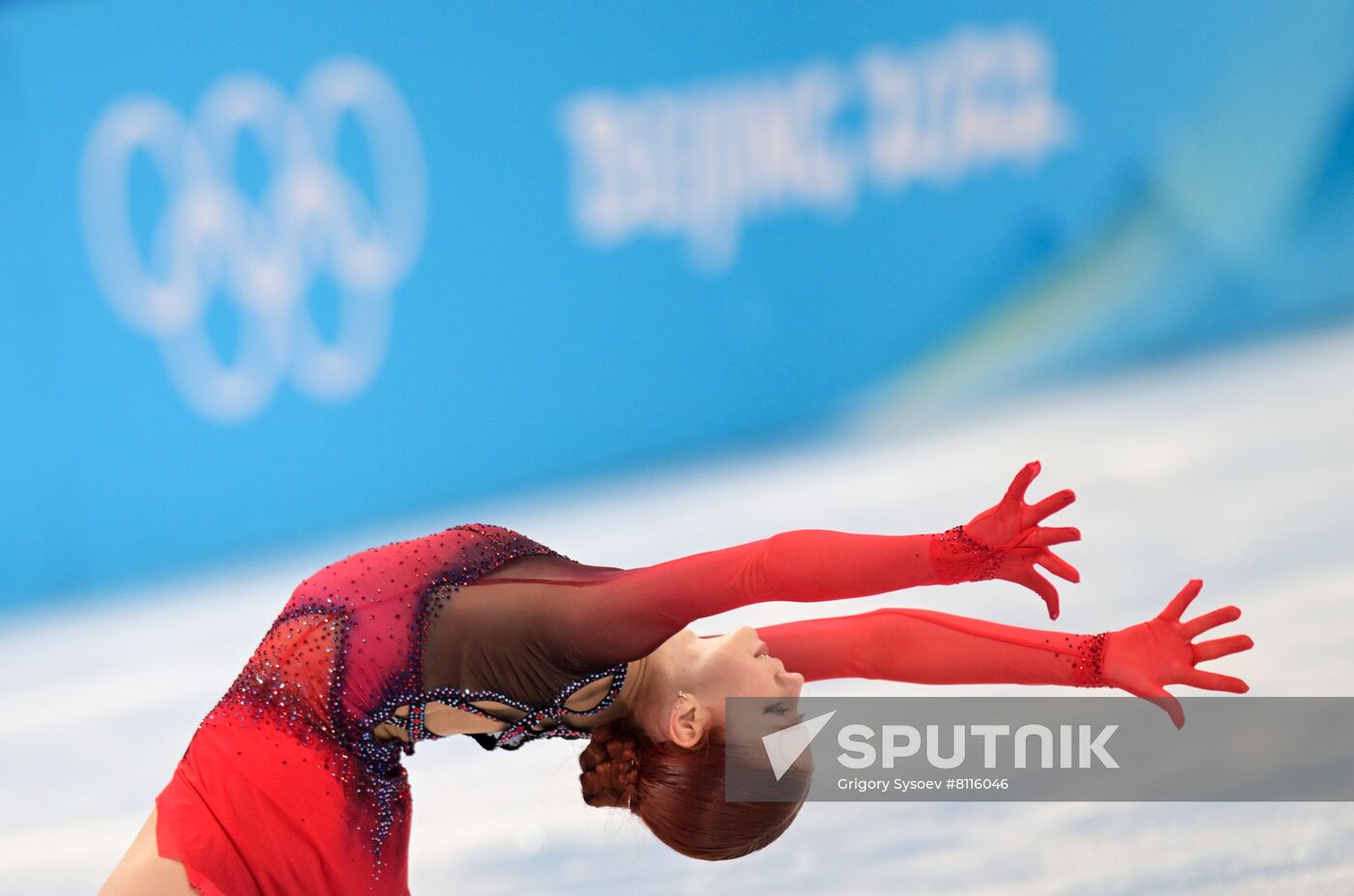Russian Olympic Committee's Alexandra Trusova competes in the women's single skating short program of the figure skating event during the Beijing 2022 Winter Olympic Games at Capital Indoor Stadium in Beijing, China. Location: China, Beijing. Author: Grigory Sysoev/Sputnik. China Olympics 2022 Figure Skating Women