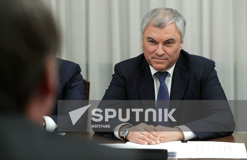 In this handout photo released by Russian State Duma, Russian lower chamber's chairman Viacheslav Volodin is seen during a meeting with Brazilian President Jair Bolsonaro at the State Duma, the lower house of the Russia's parliament, in Moscow, Russia. Editorial use only, no archive, no commercial use. Location: Russia, Moscow. Russia Brazil Parliament