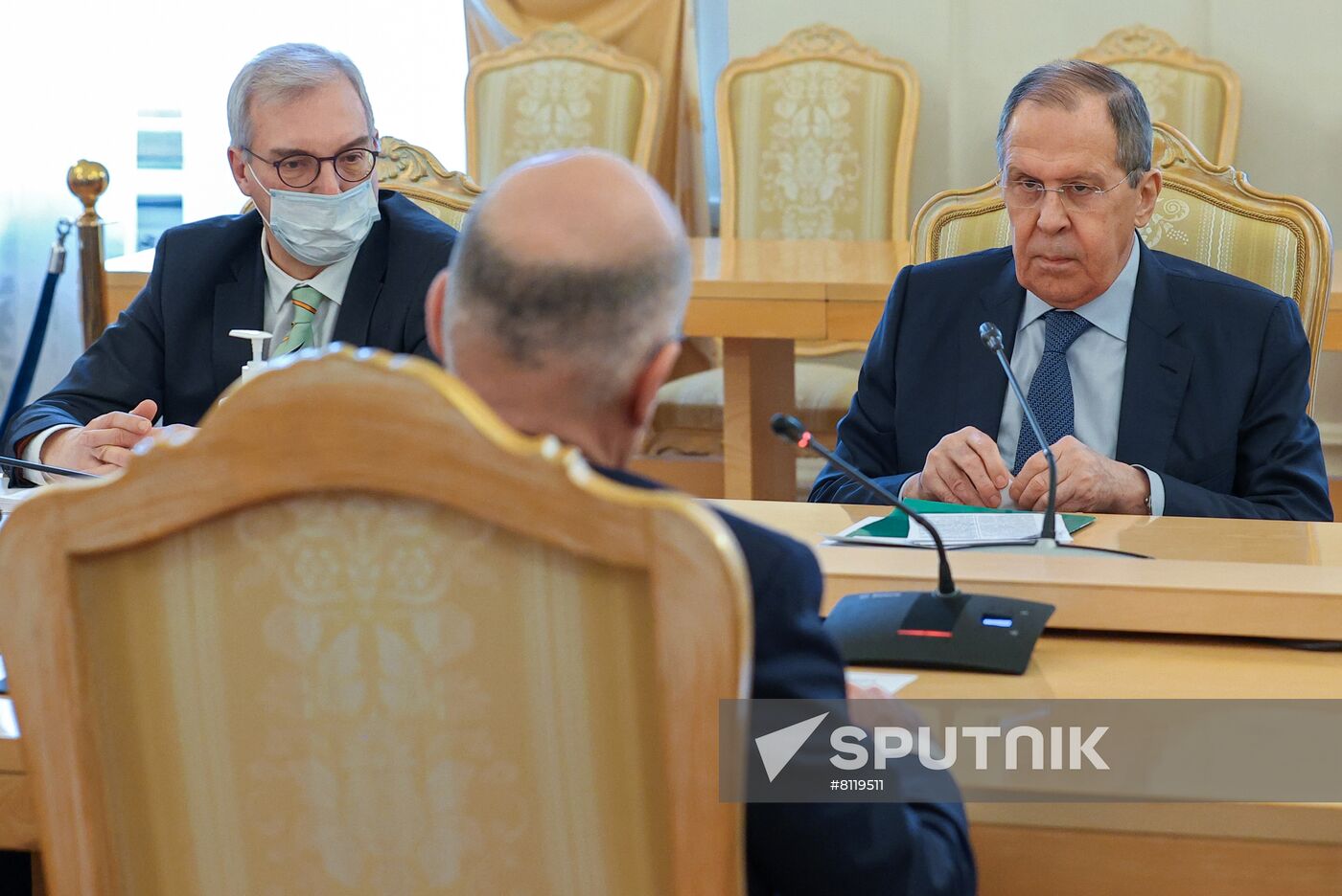 In this handout photo released by the Russian Foreign Ministry, Russian Minister of Foreign Affairs Sergey Lavrov attends a meeting with Greek Minister of Foreign Affairs Nikos Dendias, in Moscow, Russia. Editorial use only, no archive, no commercial use. Location: Russia, Moscow. Russia Greece