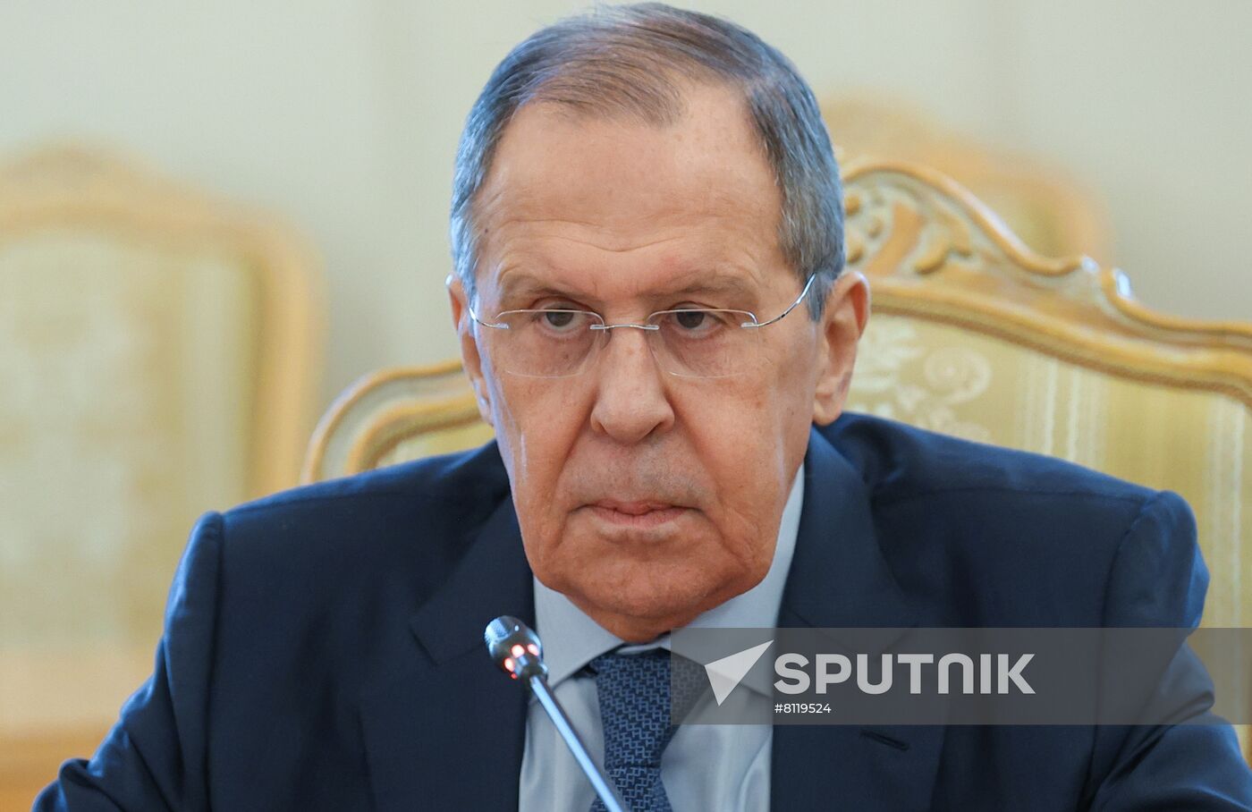 In this handout photo released by the Russian Foreign Ministry, Russian Minister of Foreign Affairs Sergey Lavrov attends a meeting with Greek Minister of Foreign Affairs Nikos Dendias, in Moscow, Russia. Editorial use only, no archive, no commercial use. Location: Russia, Moscow. Russia Greece