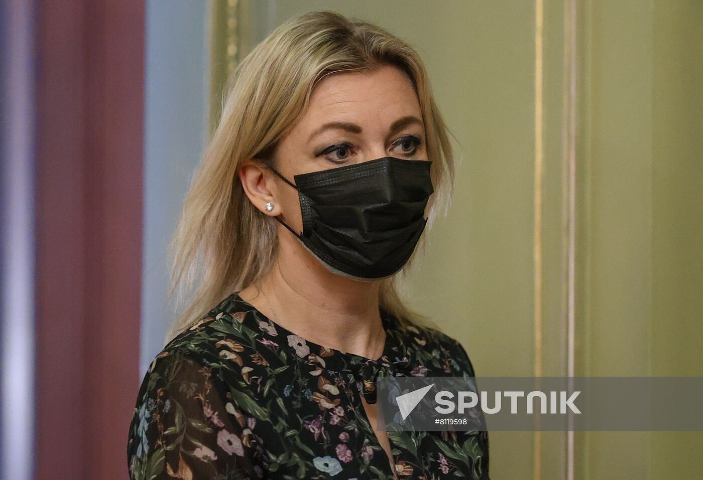 In this handout photo released by the Russian Foreign Ministry, Russian Foreign Ministry’s spokeswoman Maria Zakharova is seen during a joint press conference of Russian Minister of Foreign Affairs Sergey Lavrov and Greek Minister of Foreign Affairs Nikos Dendias following their meeting, in Moscow, Russia. Editorial use only, no archive, no commercial use. Location: Russia, Moscow. Russia Greece