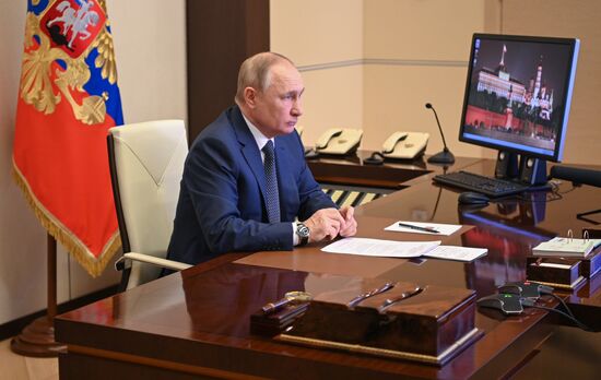 Russia Putin Ferry Flag-Raising Ceremony