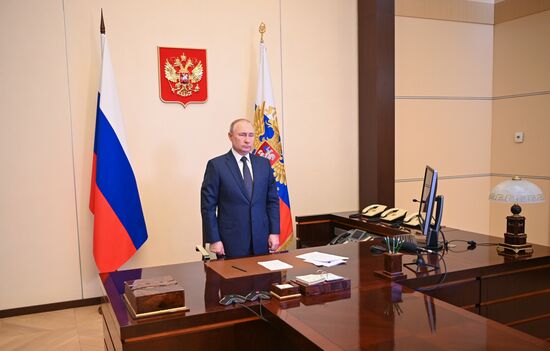 Russia Putin Ferry Flag-Raising Ceremony