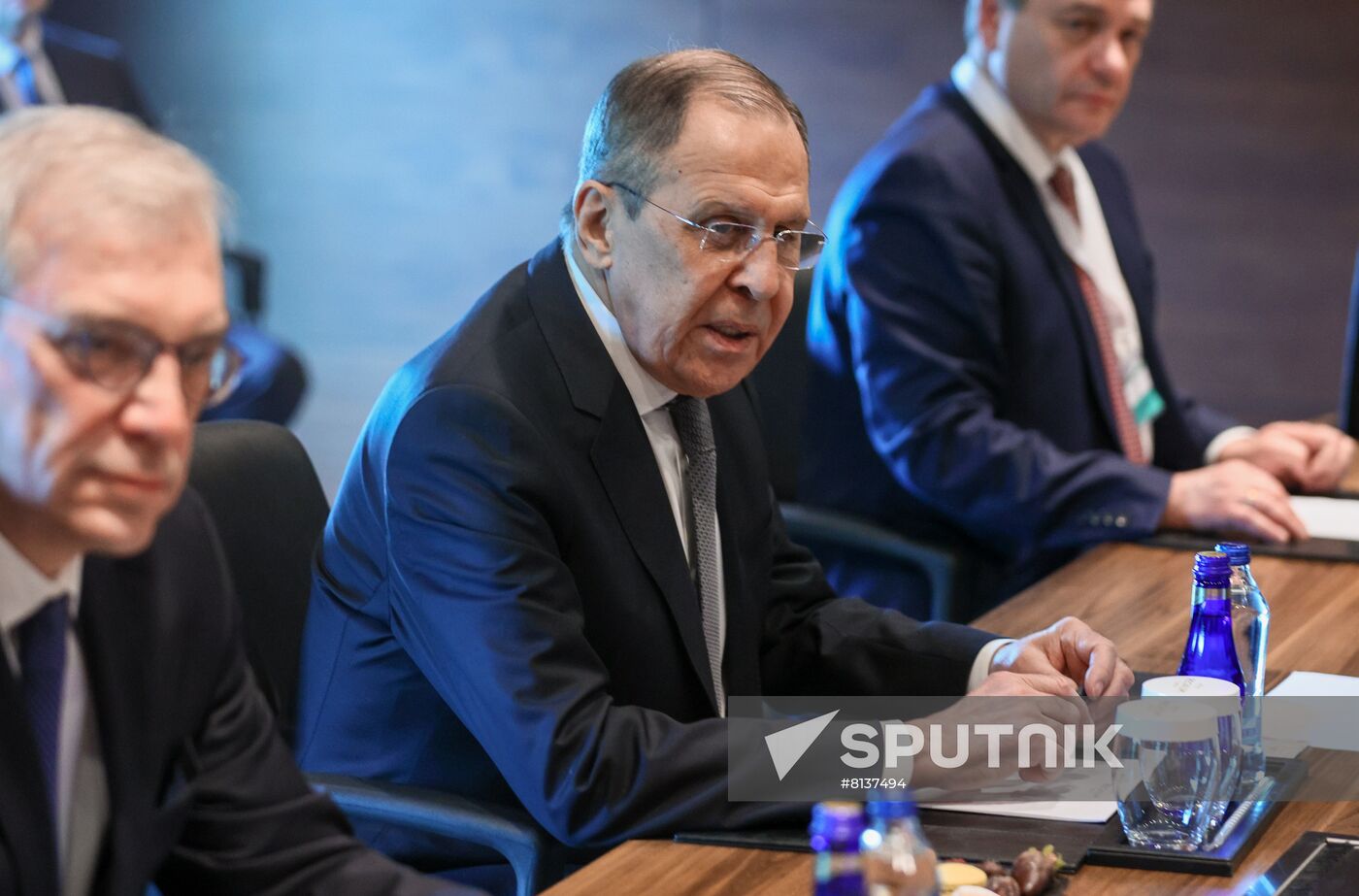 In this handout photo released by the Russian Foreign Ministry, Russian Foreign Minister Sergey Lavrov talks to International Atomic Energy Agency (IAEA) Director General Rafael Grossi during a meeting on the sidelines of Antalya Diplomacy Forum, in Belek, Antalya, Turkey. Editorial use only, no archive, no commercial use. Location: Turkey, Antalya. Turkey Antalya Diplomacy Forum Sideline Meetings