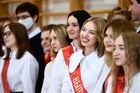 Graduates attend the Last Bell ceremony to mark the end of the school year in gymnasium No 9 in Yekaterinburg, Russia. Location: Russia, Sverdlovsk Oblast Region, Yekaterinburg. Author: Pavel Lisitsyn/Sputnik. Russia Regions Education Last Bell