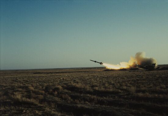 Surface-to-air missile units conduct target shooting practice