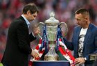 Former Spartak's players Egor Titov and Alexander Tikhonov and the trophy are pictured after Russian Cup final soccer match between Spartak Moscow and Dynamo Moscow, in Moscow, Russia. Location: Russia, Moscow. Author: Pavel Bednyakov/Sputnik. Russia Soccer Cup Spartak - Dynamo