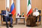In this handout photo released by the Russian Foreign Ministry, Russian Foreign Minister Sergey Lavrov and Kuwaiti Foreign Minister Ahmad Nasser Al-Mohammad Al-Sabah attend a meeting in Riyadh, Saudi Arabia. Editorial use only, no archive, no commercial use. Location: Saudi Arabia, Riyadh. Saudi Arabia Russia