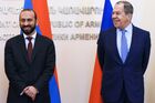 In this handout photo released by the Russian Foreign Ministry, Russian Foreign Minister Sergey Lavrov, right, and Armenian Foreign Minister Ararat Mirzoyan pose for a photo after the Collective Security Treaty Organization (CSTO) Foreign Ministers Council meeting, in Yerevan, Armenia. Editorial use only, no archive, no commercial use. Location: Armenia, Yerevan. Armenia CSTO Foreign Ministers Council