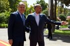 In this handout photo released by the Russian Foreign Ministry, Iranian Foreign Minister Hossein Amir-Abdollahian, right, welcomes Russian Foreign Minister Sergey Lavrov during a meeting, in Tehran, Iran. Editorial use only, no archive, no commercial use. Location: Iran, Tehran. Iran Russia