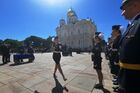A Russian Federal Guard Service cadet receives a certificate during a graduation ceremony on Sobornaya Square of the Moscow Kremlin, Russia. Location: Russia, Moscow. Author: Evgeny Biyatov. Russia Federal Guard Service Cadets Graduation