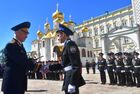 A Russian Federal Guard Service cadet receives a certificate during a graduation ceremony on Sobornaya Square of the Moscow Kremlin, Russia. Location: Russia, Moscow. Author: Evgeny Biyatov. Russia Federal Guard Service Cadets Graduation
