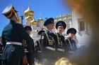 Russian Federal Guard Service cadets stand at attention during a graduation ceremony on Sobornaya Square of the Moscow Kremlin, Russia. Location: Russia, Moscow. Author: Evgeny Biyatov/Sputnik. Russia Federal Guard Service Cadets Graduation