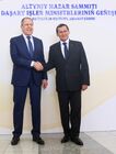 In this handout photo released by the Russian Foreign Ministry, Russian Foreign Minister Sergey Lavrov and Rashid Meredov, Turkmen Deputy Chairman of the Government and Foreign Minister, shake hands before the Caspian Foreign Ministers Summit in Ashgabat, Turkvrtistan. Editorial use only, no archive, no commercial use. Location: Turkmenistan, Ashkhabad. Turkmenistan Russia