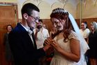Just married Oleg and Marina exchange with rings during their wedding in the village of Volodarskoye near Mariupol, controlled by pro-Russian troops, Donetsk People's Republic. Location: Donetsk People's Republic, Mariupol. Author: Pavel Lisitsyn/Sputnik. DPR Wedding