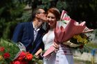 Just married Oleg and Marina kiss during their wedding in the village of Volodarskoye near Mariupol, controlled by pro-Russian troops, Donetsk People's Republic. Location: Donetsk People's Republic, Mariupol. Author: Pavel Lisitsyn/Sputnik. DPR Wedding
