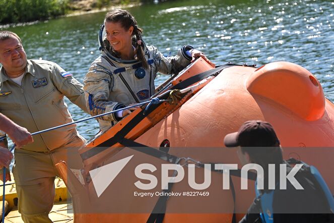 NASA astronaut Tracy Caldwell Dyson, crew member of the 70th expedition to the International Space Station, practices an emergency landing in water at Russia's Emergency Ministry base in Noginsk, Moscow region, Russia. Location: Russia, Moscow region. Author: Evgeny Odinokov/Sputnik. Russia Space