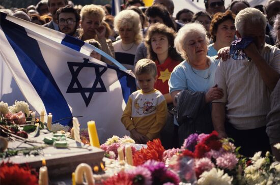 Memorial ceremony of laying wreaths at Menorah sacred candelabrum
