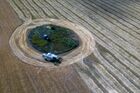In this aerial photo wheat is harvested in a field in the village of Nikolskoye, Donetsk People's Republic. Location: Donetsk People's Republic. Author: RIA Novosti/Sputnik. DPR Agriculture Wheat Harvesting