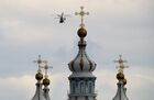 Helicopter flies during a rehearsal for the Navy Day parade in St. Petersburg, Russia. Location: St. Petersburg. Author: Alexei Danichev/Sputnik. Russia Navy Day Parade Rehearsal