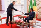 In this handout photo released by the Russian Foreign Ministry, Russian Foreign Minister Sergey Lavrov, left, and Congolese President Denis Sassou Nguesso attend a meeting in Oyo, Congo. Editorial use only, no archive, no commercial use. Location: Democratic Republic of the Congo. Congo Russia